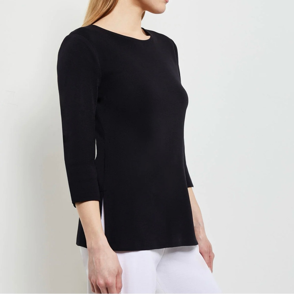 XL Misook Round Neck 3/4 Sleeve Knit Top in Black